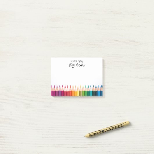 Leraar waardering regenboog potloden post-it® notes (Op bureau)