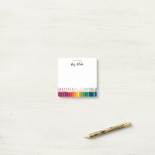 Leraar waardering regenboog potloden post-it® notes (Op bureau)