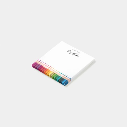 Leraar waardering regenboog potloden post-it® notes (Schuin)