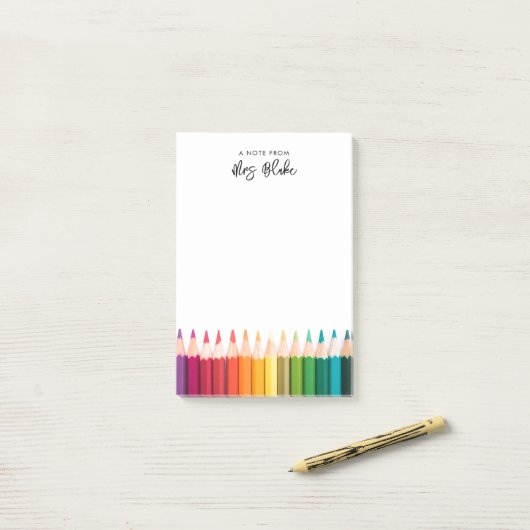 Leraar waardering regenboog potloden post-it® notes (Op bureau)
