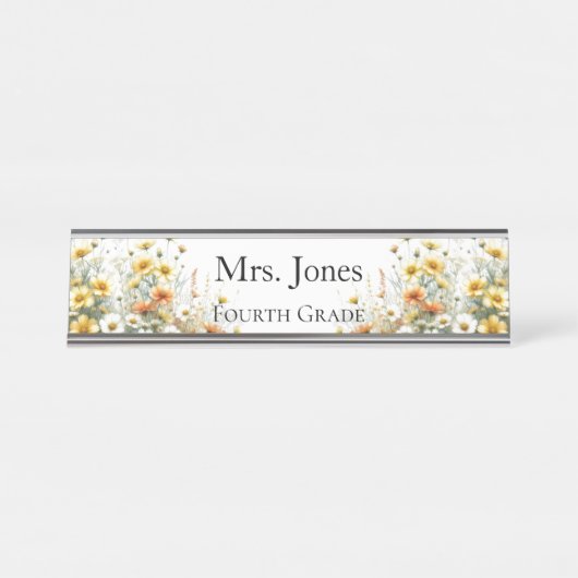 Leraar Wild Flower Gepersonaliseerd Bureau Naambordje (Voorkant)