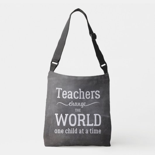 Leraar wit script inspirerend citaat schoolbord crossbody tas (Voorkant)