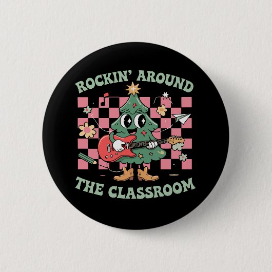 Leraar Xmas Rockin' rond het klaslokaal Groovy Ronde Button 5,7 Cm (Voorkant)
