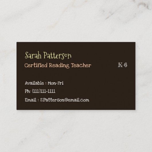 Leraar zwarte Visitekaartjes lezen (Achterkant)