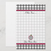 Leraardewerk — Charcoal Gray Gingham Apple Briefpapier (Voorkant / Achterkant)