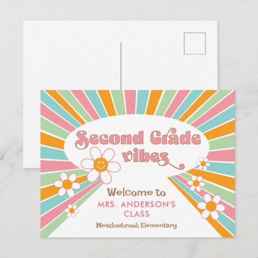 Leraar's Welkom bij Second Grade 70s Retro Briefkaart (Voorkant / Achterkant)