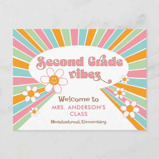 Leraar's Welkom bij Second Grade 70s Retro Briefkaart (Voorkant)