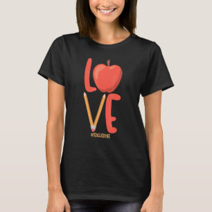 Leraarsleven Schattige liefde Apple en potlood Gra T-shirt