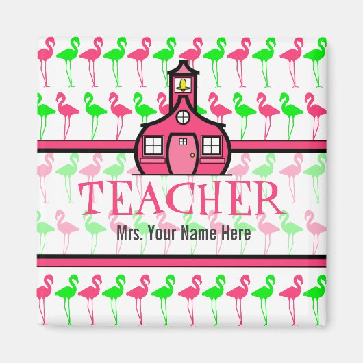 Leraarsmagneet - Roze & Groen Flamingo patroon Magneet (Voorkant)