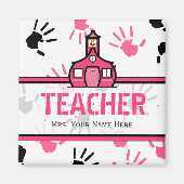 Leraarsmagneet - Roze & Zwarte Handafdrukken Magneet (Voorkant)
