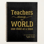 Leraarsnaam Gouden Quote Zwart Leer Elegant Planner (Voorkant)