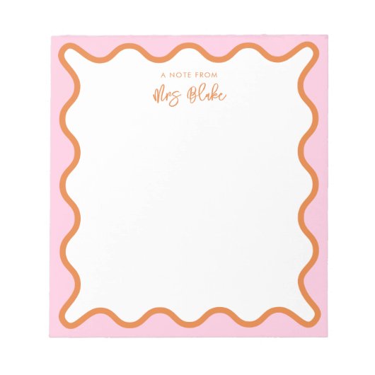 Leraarswaardering Roze Sinaasappel Wavy Notitieblok (Voorkant)