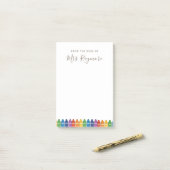 Lerarar bedankbrief – Regenboogkrijt aangepaste au Post-it® Notes (Op bureau)