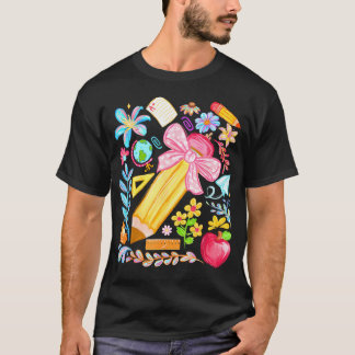 Lerarares Coquette Striking Potlood Gelukkig Eerst T-shirt