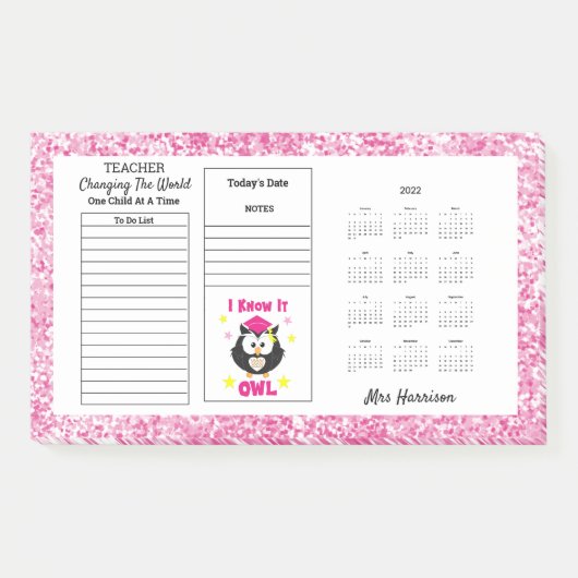 Leraren Funny Owl Desk Calendar Memo Post-it® Notes (Voorkant)