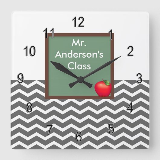 Leraren Gray Chevron Chalkboard Vierkante Klok (Voorkant)