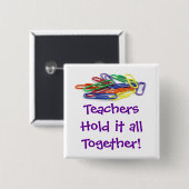 Leraren houden het samen in Paperclips Vierkante Button 5,1 Cm (Voorkant /achterkant)