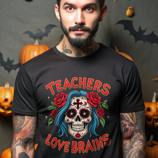 Leraren houden van Hersenen Halloween Suikerschede T-shirt