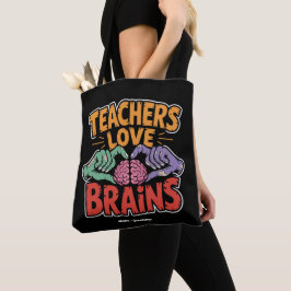 Leraren houden van Hersenen Zombie Handen Hart Hal Tote Bag