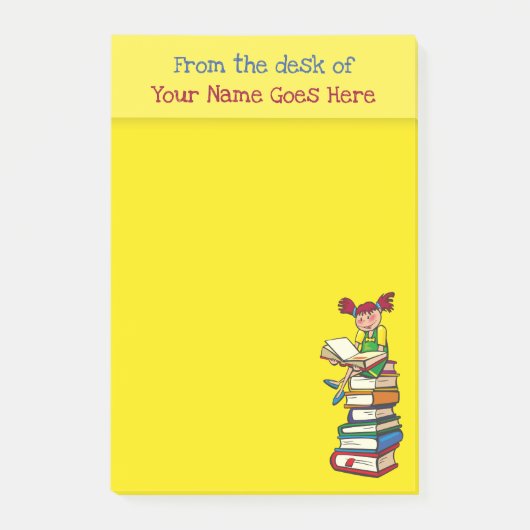 Leraren naam bureau noteer gele boeken meisje plez post-it® notes (Voorkant)