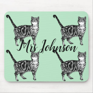Leraren Naam Tabby Cat Computer Mouse Mat Pad Muismat