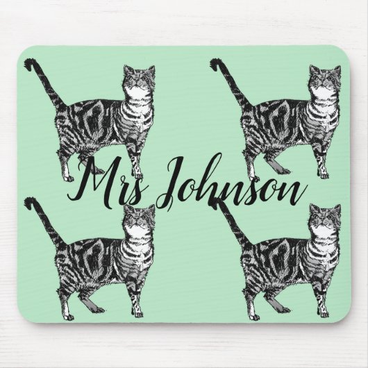Leraren Naam Tabby Cat Computer Mouse Mat Pad Muismat (Voorkant)