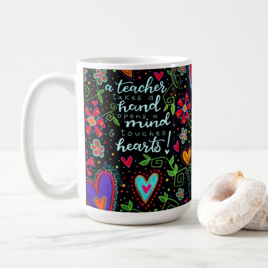 Leraren raken ons hart Quote Inspirivity Koffiemok (Met donut)