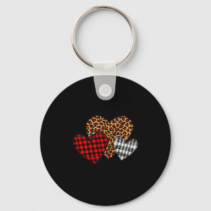 Leraren Valentijn 3 Harten Buffalo Plaid Luipaard Sleutelhanger