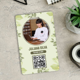 Lerarena ID-kaart in groene waterverf bloemstijl Badge