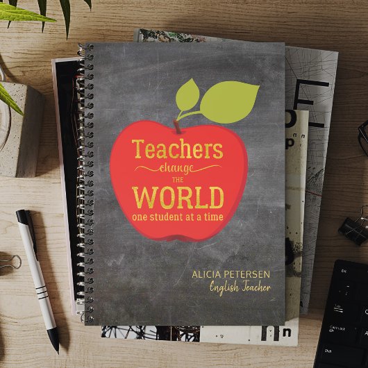 Lerarenaam Goud Schrift Rode Appel Schoolbord Planner