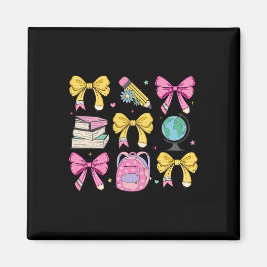 Lerarenapp Geschenk Roze Strik Lint Potlood Vrouwe Magneet (Voorkant)