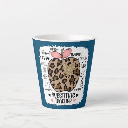 lerarenleven Leopard Apple leraar substituut Latte Mok (Voorkant)