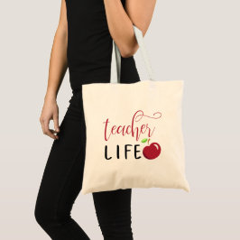 lerarenleven rode appel typografie leraren tote bag