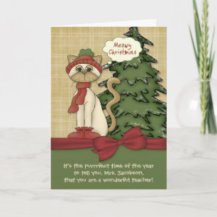  lerarennaam Meowy kerstKat Feestdagen Kaart