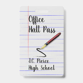 Lerarenoorlogspapier School Hall Pass Badge