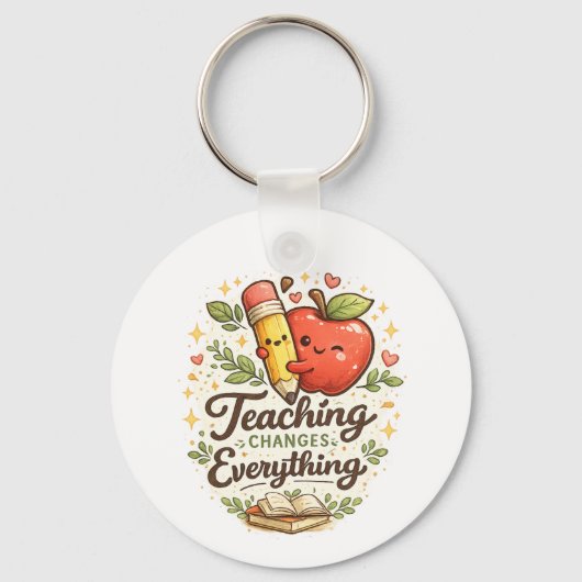 Lerarensieraden Cadeau met Potlood en Appel Sleutelhanger (Voorkant)