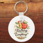 Lerarensieraden Cadeau met Potlood en Appel Sleutelhanger (Voorkant)