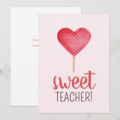 Lerarenwaardering met roze hart snoep feestdagenkaart (Voorkant / Achterkant)