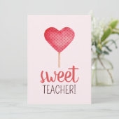 Lerarenwaardering met roze hart snoep feestdagenkaart (Staand voorkant)