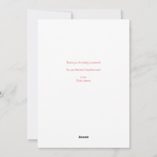 Lerarenwaardering met roze hart snoep feestdagenkaart (Achterkant)