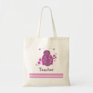 Leraressroze en paarse lieveheersbeestje tote bag