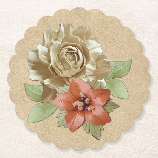 Leren bloemen & Suède Textuur Kunst Kartonnen Onderzetters (Voorkant)