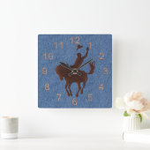 Leren cowboy en paard op denim vierkante klok (Huis)