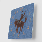 Leren cowboy en paard op denim vierkante klok (Hoek)