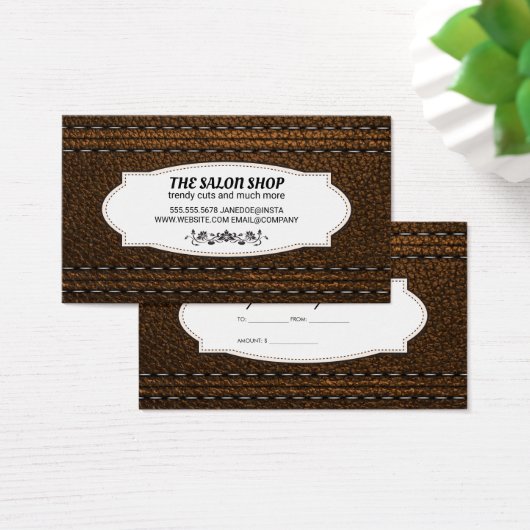 Leren gestikt | Cadeaubon Visitekaartje (Bureau)