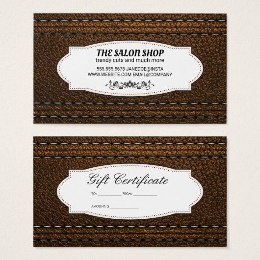 Leren gestikt | Cadeaubon Visitekaartje (Voorkant /achterkant)