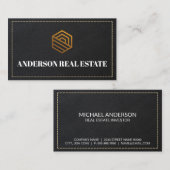 Leren gestikt | Goud Vastgoed Logo Visitekaartje (Voorkant / Achterkant)