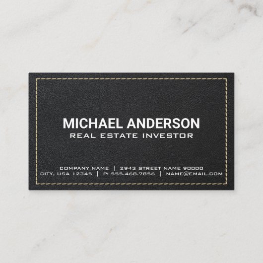 Leren gestikt | Makelaar in onroerend goed Visitekaartje (Achterkant)