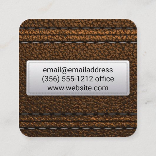 Leren gestikt vierkante visitekaartje (Achterkant)