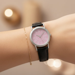Leren horloge met eigen naam Roze cadeau voor haar